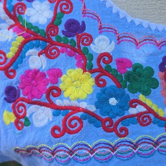 Floral Embroidered Women's Blouse in Blue - Picture 3 of 7